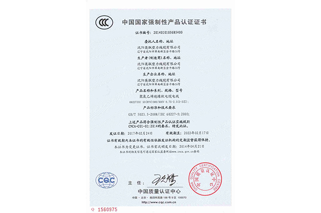 中國國家強制性產品認證證書（3C認證）